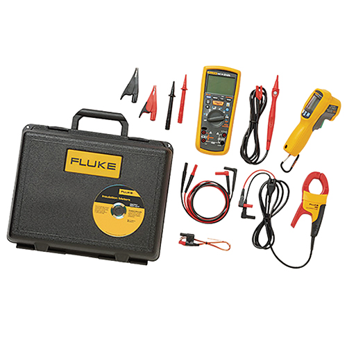 FLUKE 1587 FC METER/Advanced electrical trouble shooting kit. Includes Fluke 1587 FC 2-in-1 Insulation DMM, Fluke i400 Current Clamp, and a Fluke 62 Max+ Infrared Thermometer.
